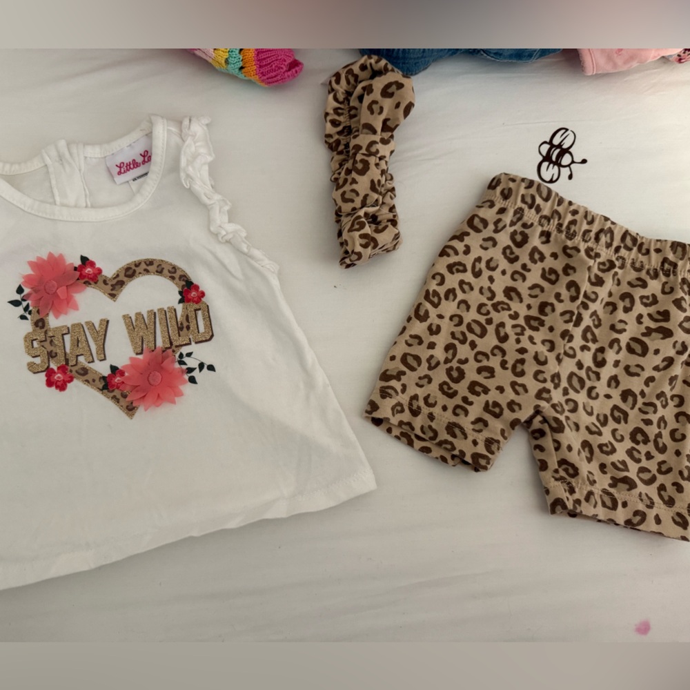 Little Lass White Tank with Leopard & Pink Floral Accents 12 months - runs small